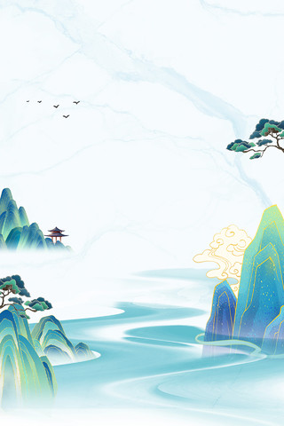 白色大气国潮山水中国风传统节日清明节宣传海报